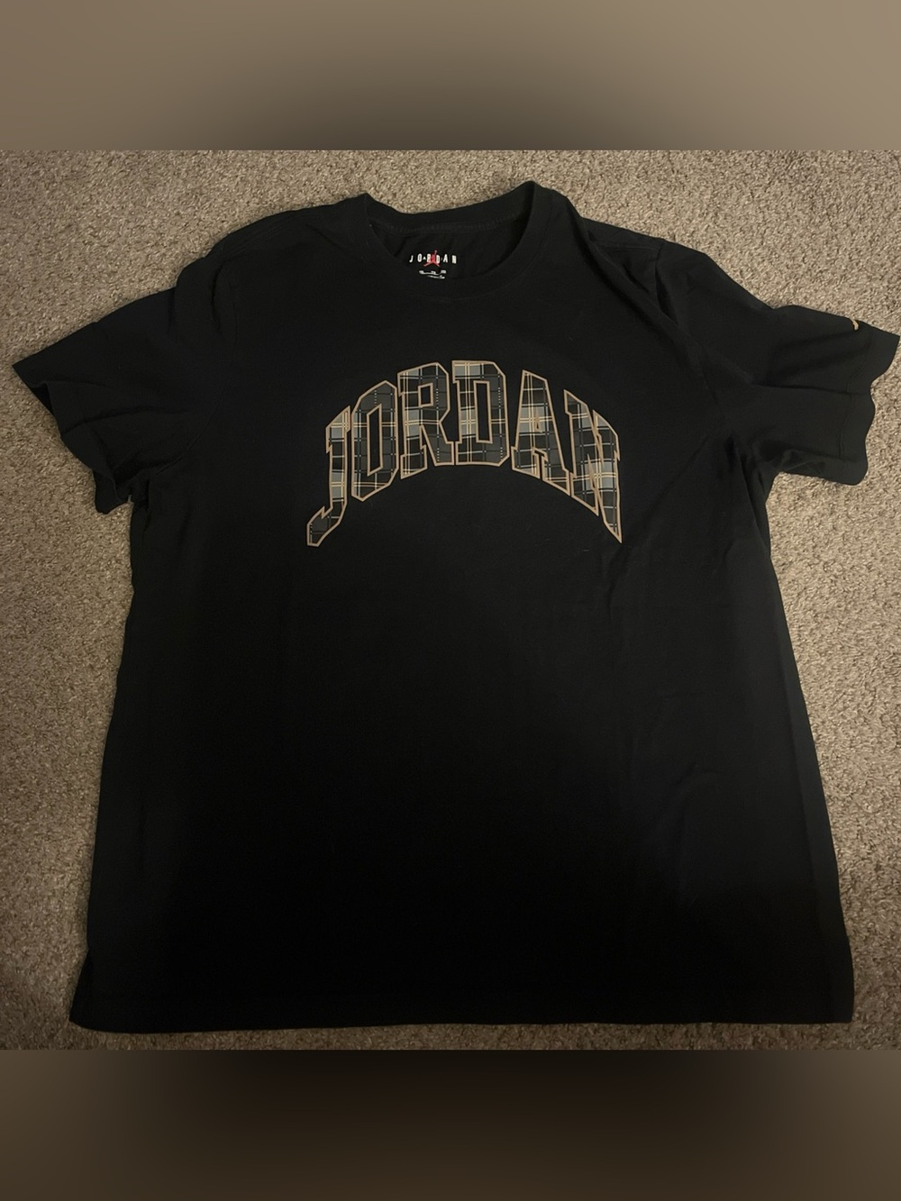 Nike Jordan Brand Plaid Spellout Graphic T Shirt Black Gold Jumpman Men’s Sz 2XL